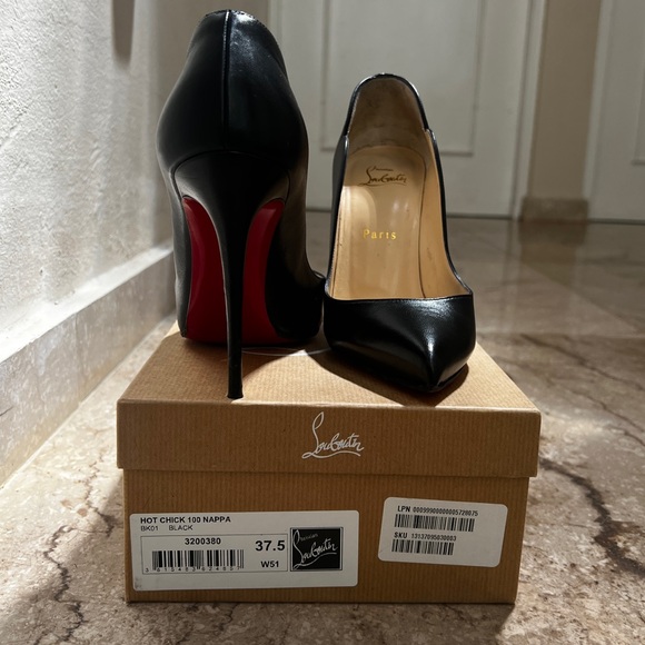 Christian Louboutin Hot Chick 100 Black Nappa with Casali Mirror Soles 37.5 - Picture 6 of 16